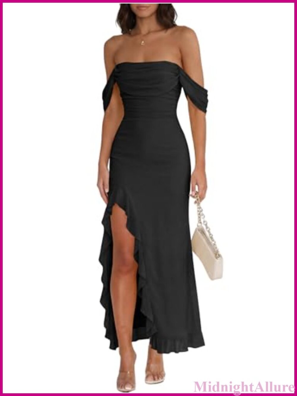 Off Shoulder Bodycon Maxi Dress Ruch Slit Wedding Guest